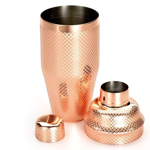 Copper Cocktail Shaker Set, 3-Piece, 24 Oz, Barfly Diamond Lattice
