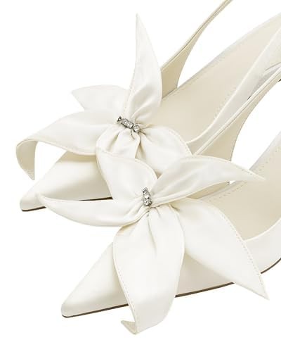 JW PEI Women's Queena Floral Appliques Slingback Pumps - Ivory White, 6.5