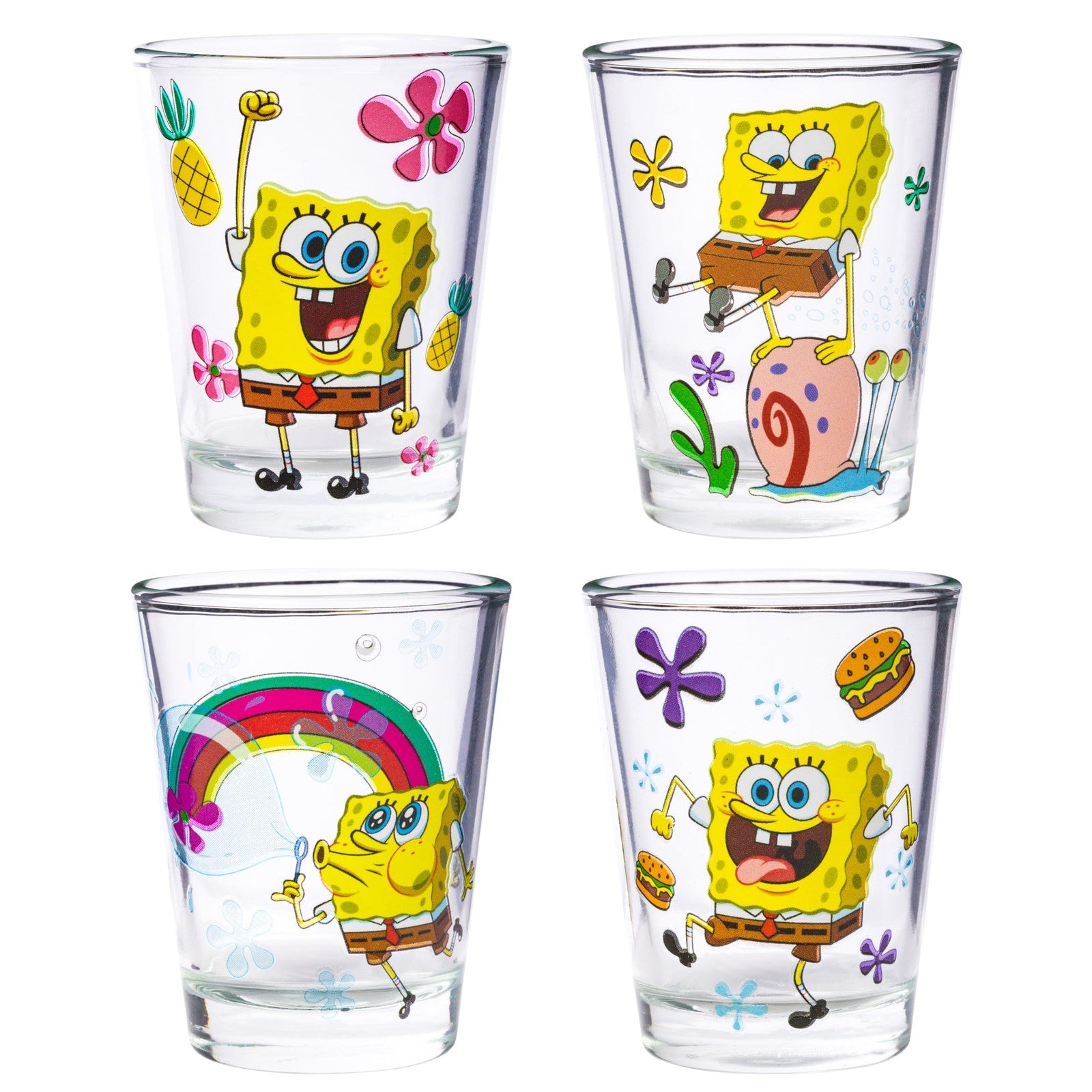 SpongeBob SquarePants 4 Piece Glass Set 1.5 Oz - Official Merchandise