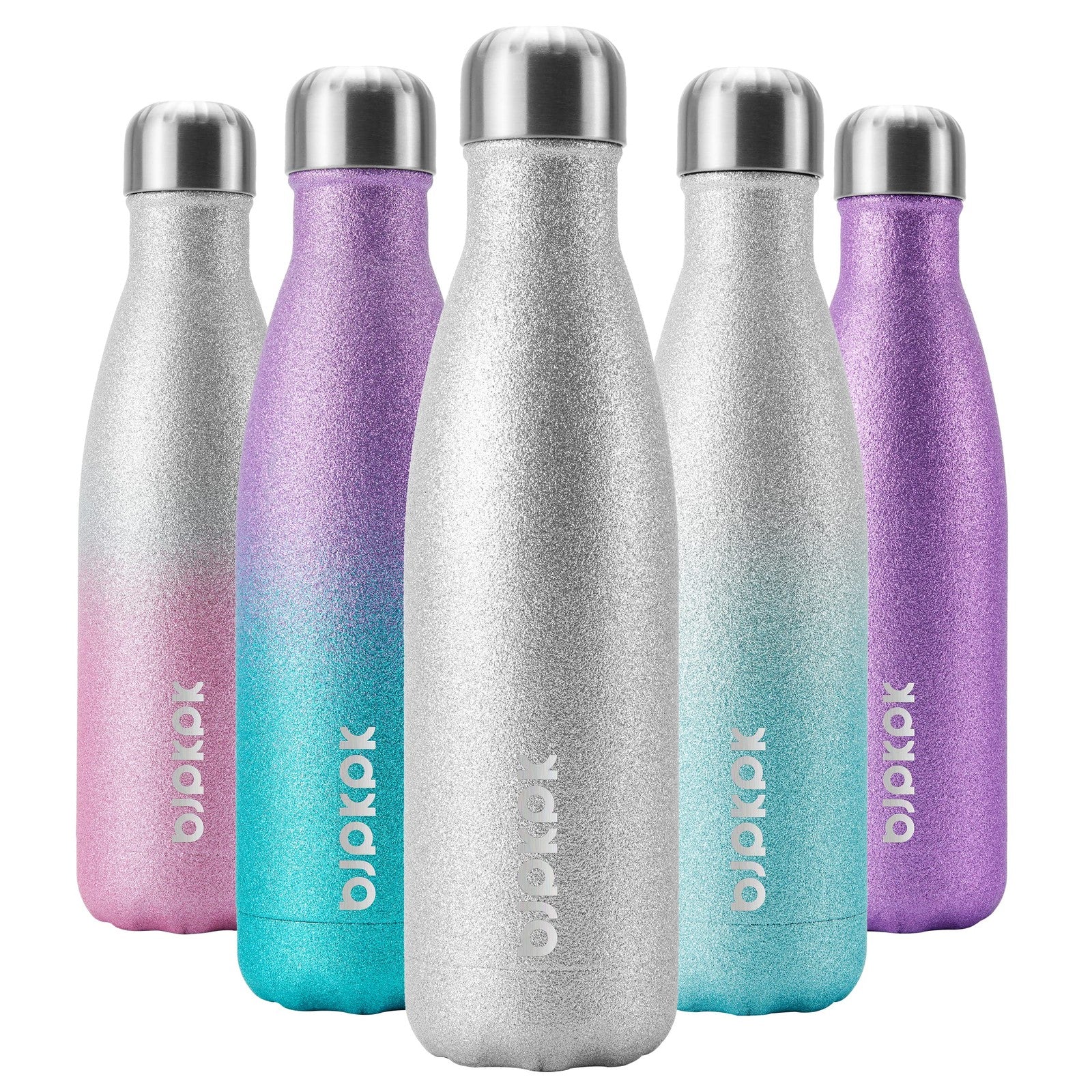 Stainless Steel Sports Water Bottle 17oz, Keeps Cold 24H, Glitter Silver