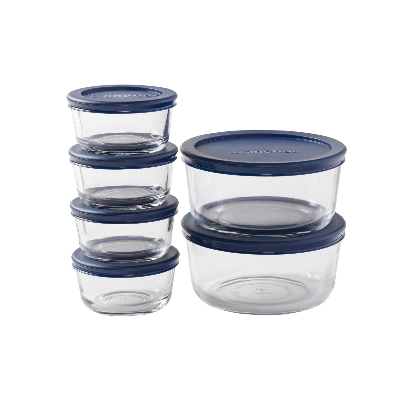 Anchor Hocking 12 Pc Glass Storage Containers w/ Navy Lids