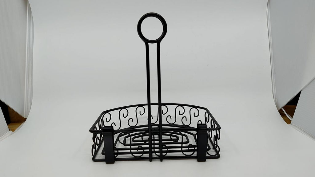 Winco WBKH-6SB Round Black Wire Condiment Caddy with Straight Back, 6.25-Inch