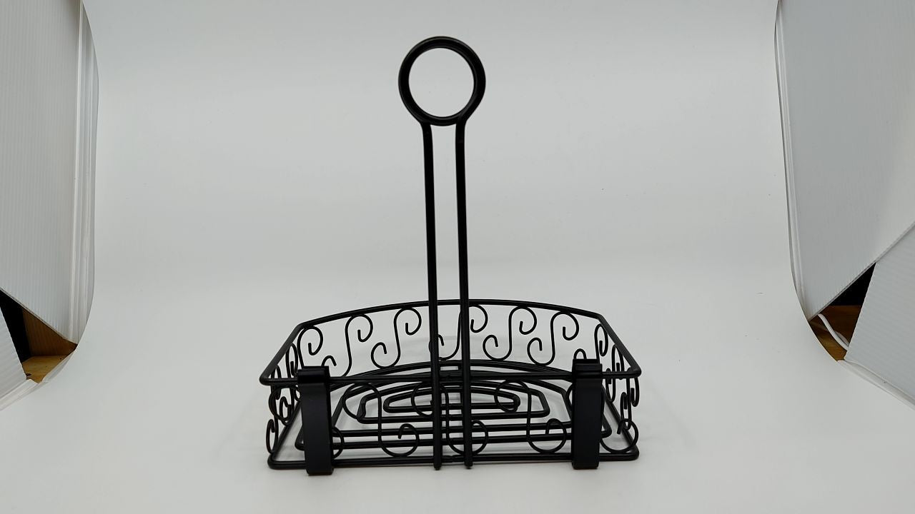 Winco WBKH-6SB Round Black Wire Condiment Caddy with Straight Back, 6.25-Inch