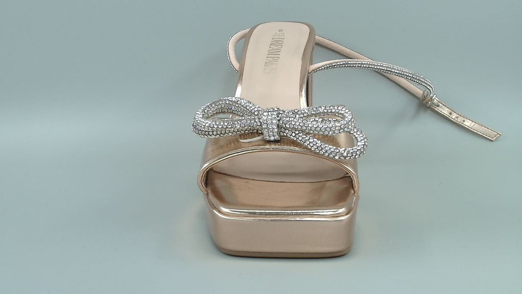 DREAM PAIRS Women's Double Bowknots Platform Chunky Heels Rhinestone SquareToe,8