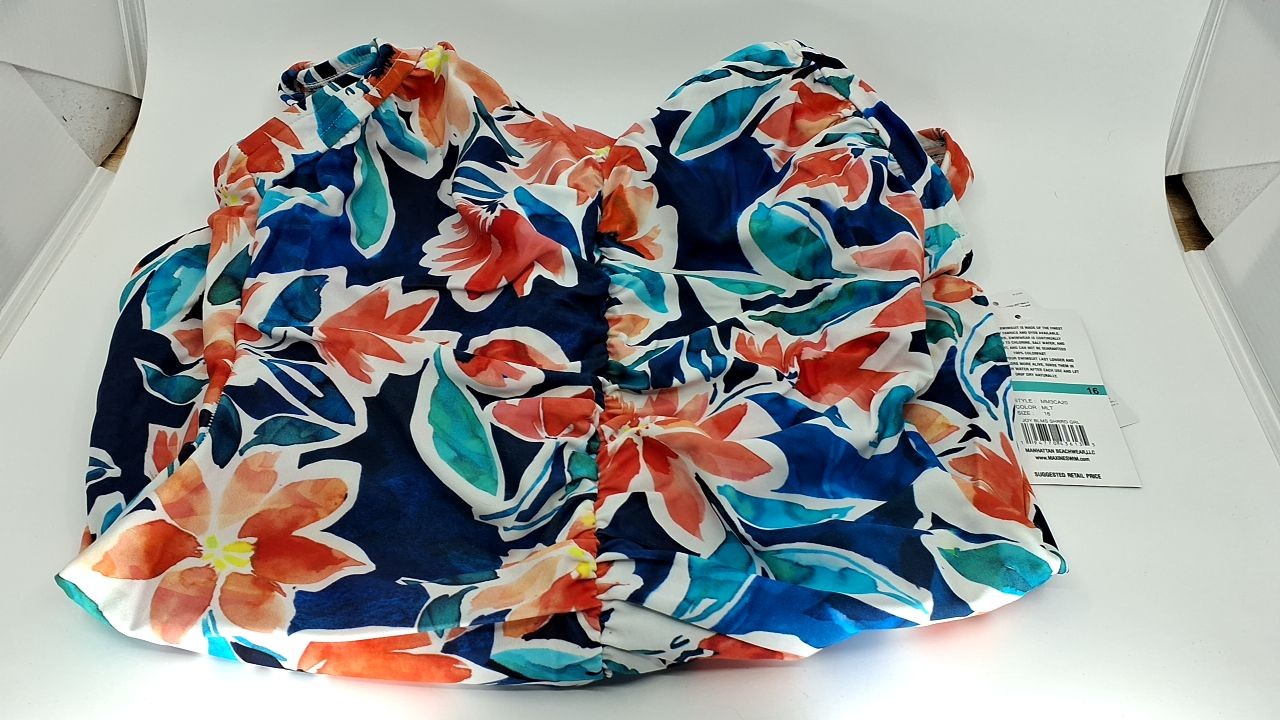Maxine Women's One Piece Swimsuit, Floral Print, Size 16, Shirred Front