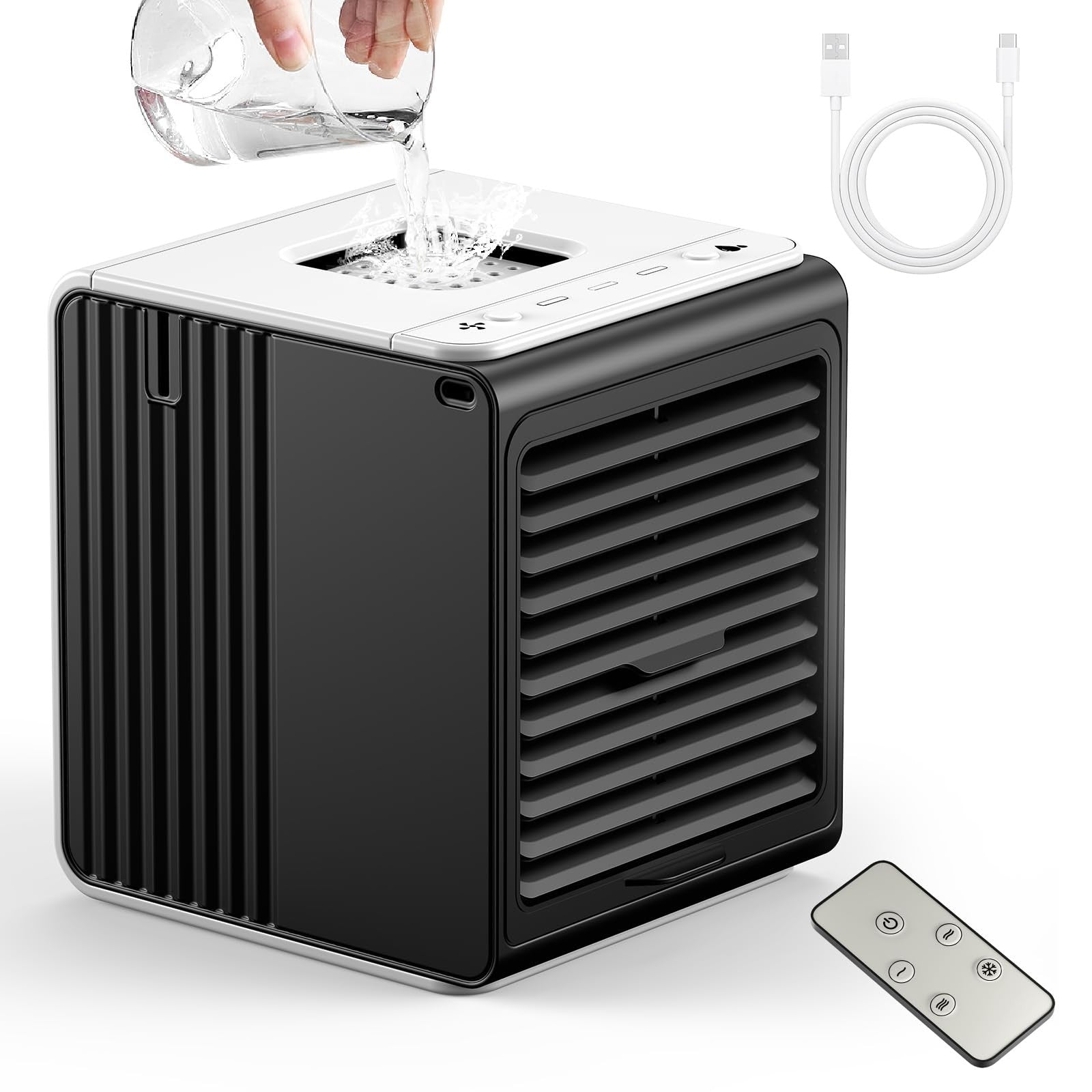 BIESQYA Portable Air Cooler, Black, 3 Speed USB Fan for Home & Office