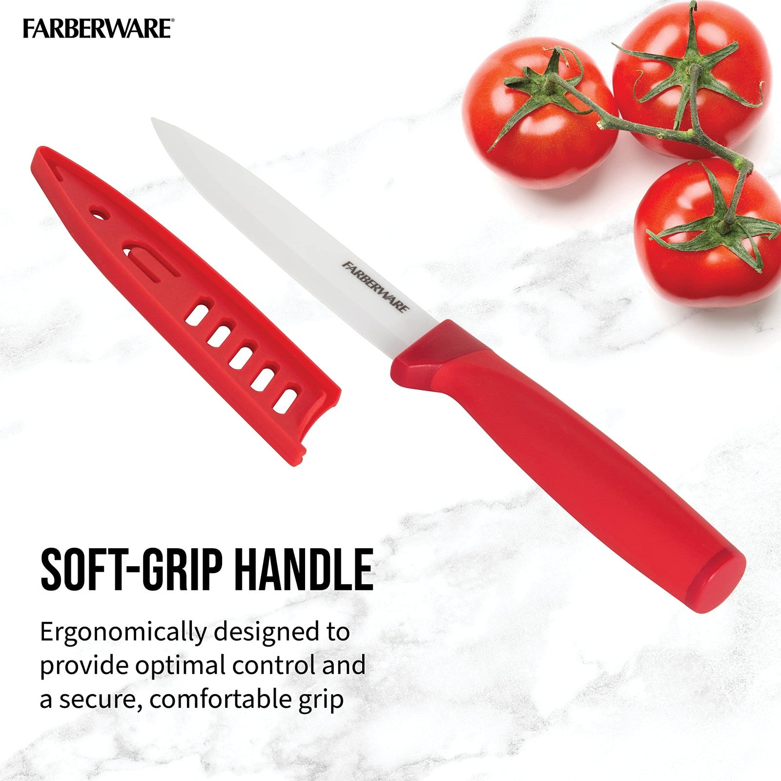 Farberware Ceramic 5-inch Utility Knife with Custom-Fit Blade Cover