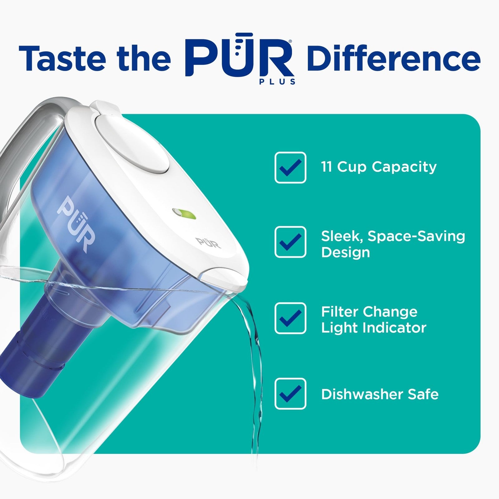PUR Plus Water Pitcher 11-Cup - Lead Reduction, Dishwasher Safe