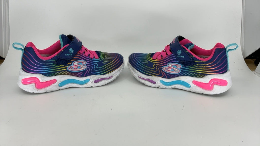 Skechers Kids Wavy Beams Sneaker, Navy/Multi, 12 US Unisex Little Kid