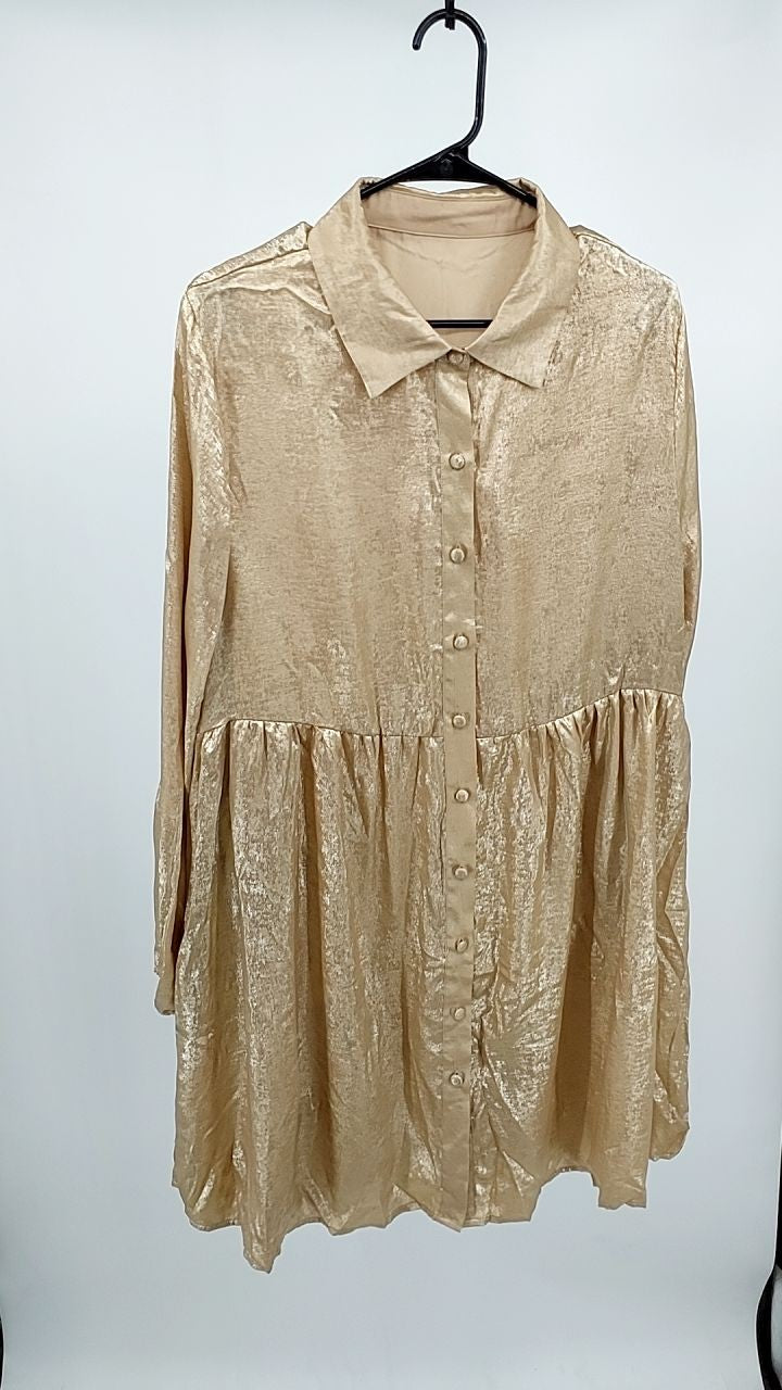Metallic Sheen Long Sleeve Mini Dress