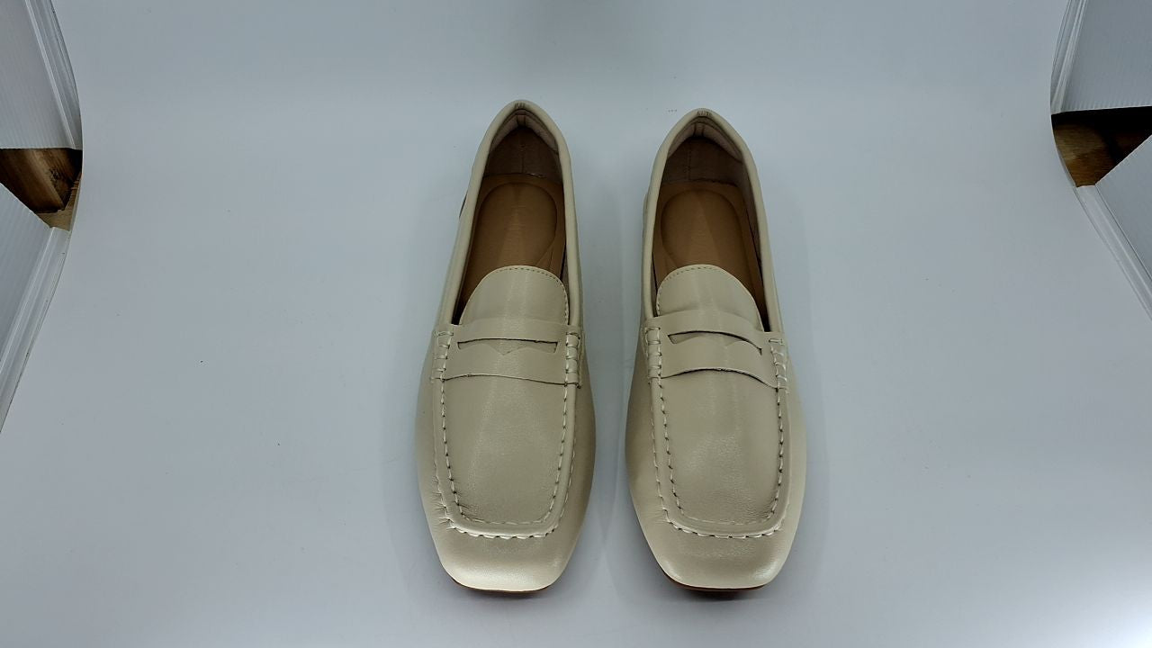 Comfortable Women's Beige Loafers, Slip On, Square Toe, Lightweight