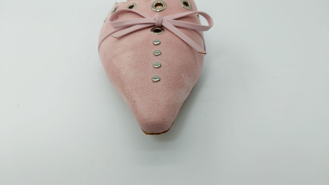 Olomisa Womens Pink Suede Kitten Heels w/ Bow & Studded Design Size 9