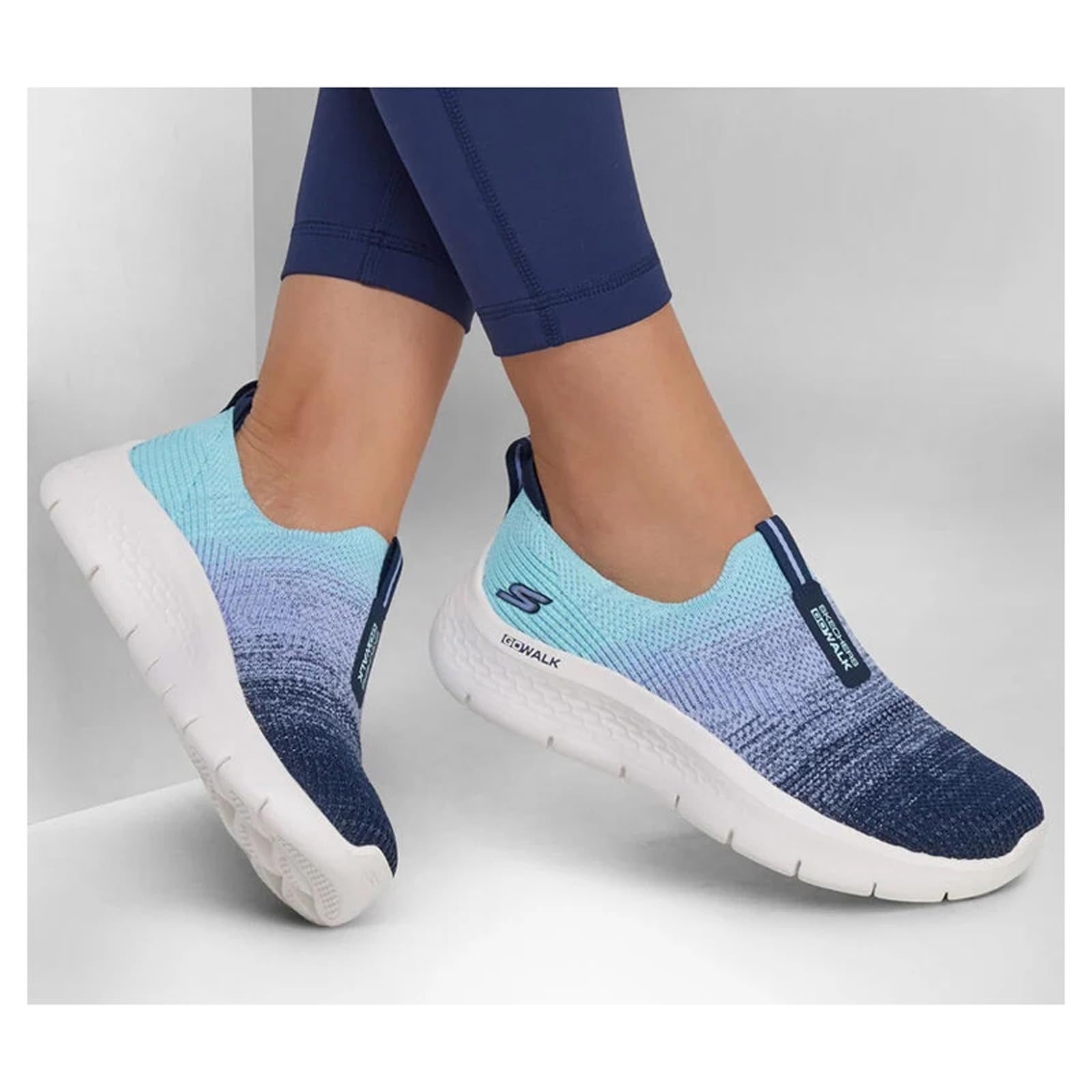 Skechers Women's Go Walk Flex Cali Sunset Sneaker, Navy/Aqua, 13