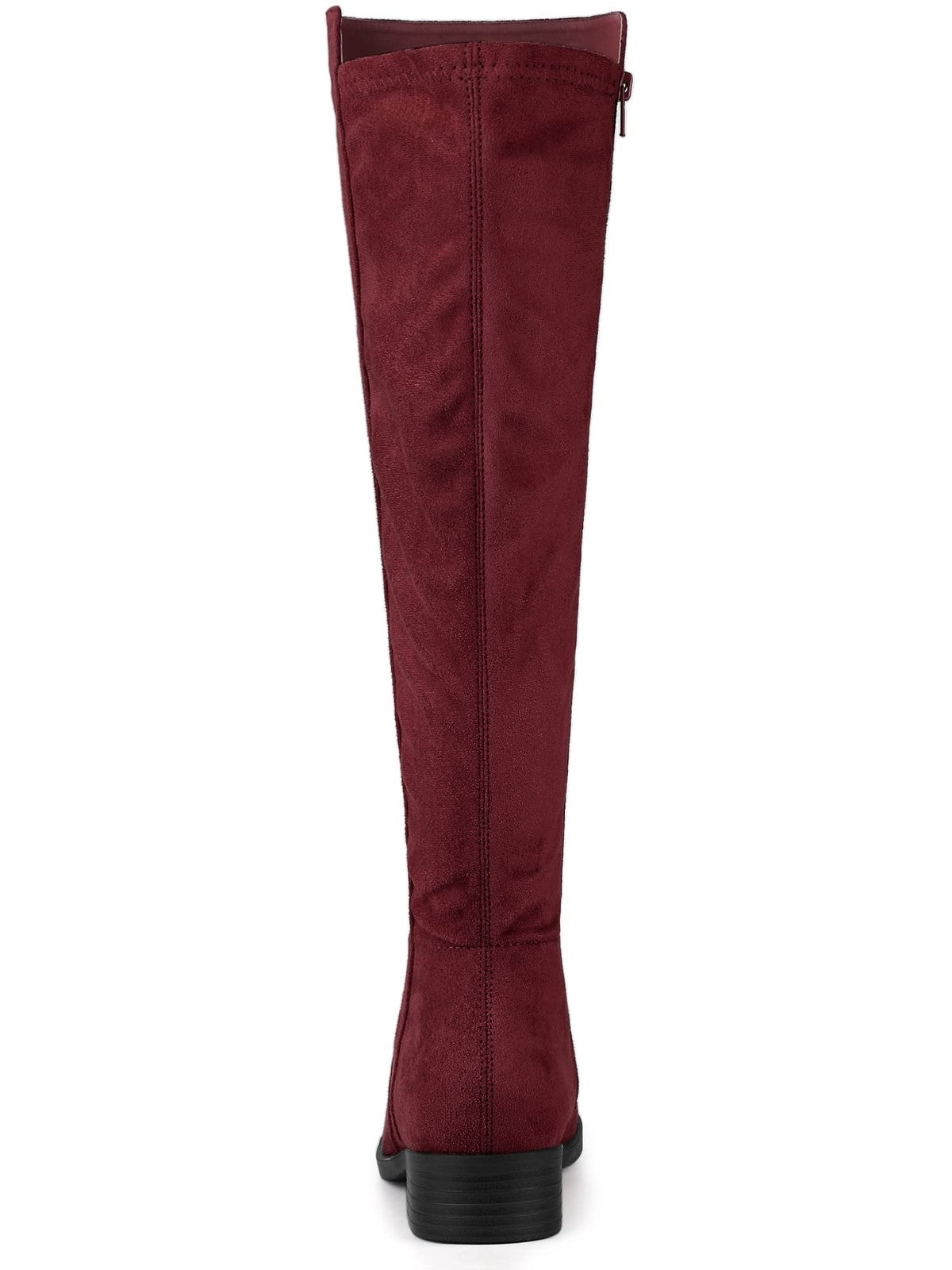 Allegra K Women's Side Zipper Chunky Heels Burgundy Knee High Boots 8 M US