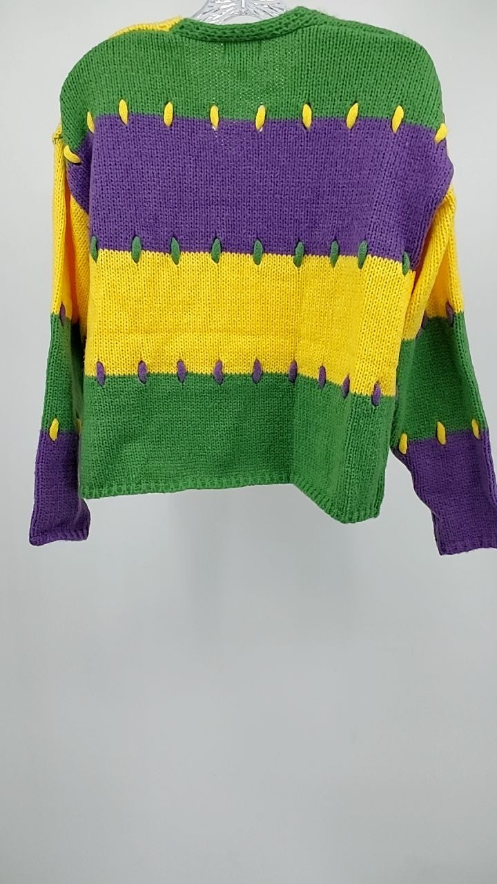 BiBi Stitch Detail Mardi Gras Stripes Sweater