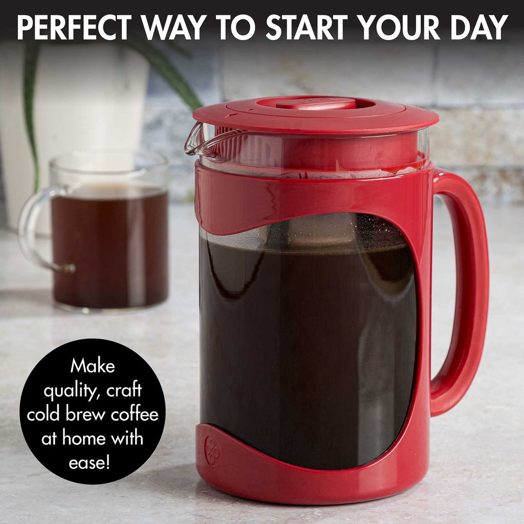 Primula Burke 6-Cup Cold Brew Coffee Maker, Red, 1.6 Qt, Dishwasher Safe