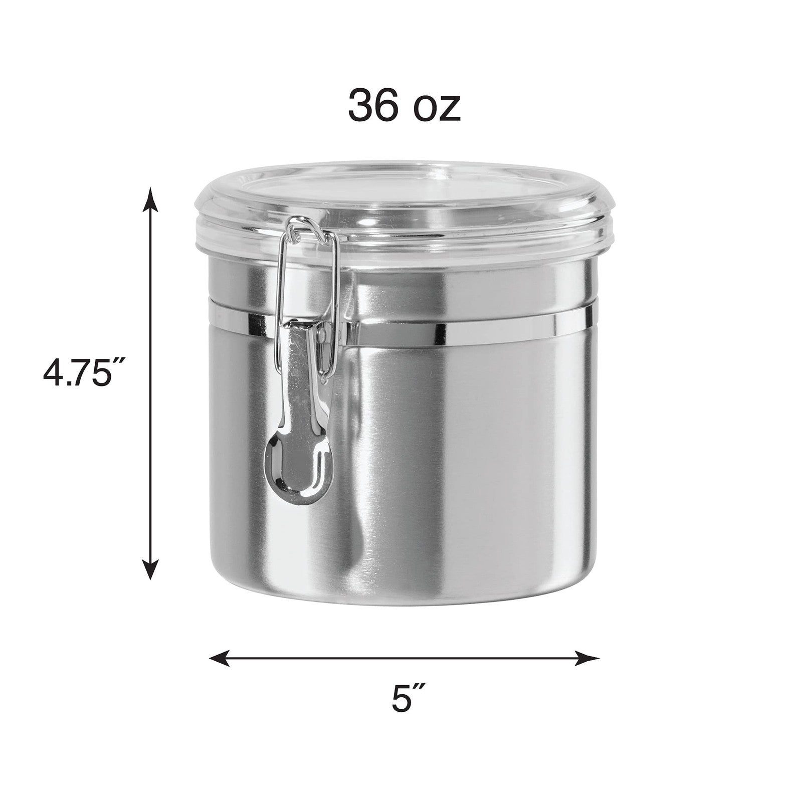 Oggi 36-Ounce Stainless Steel Canister with Clear Acrylic Lid and Locking Clamp