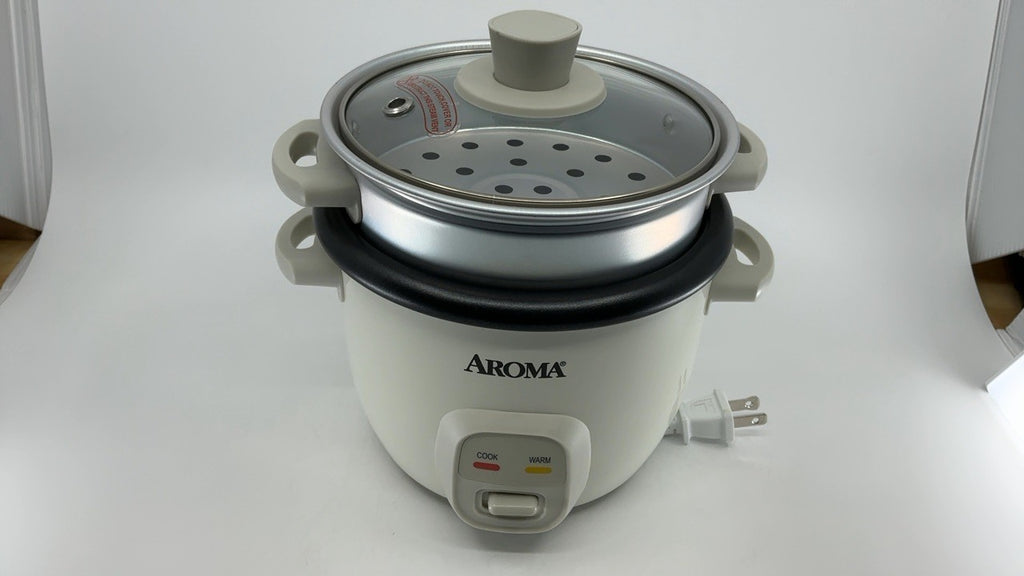 Aroma 4-Cup Rice Cooker Steamer Oatmeal Maker White 1 Qt ARC-302-1NG
