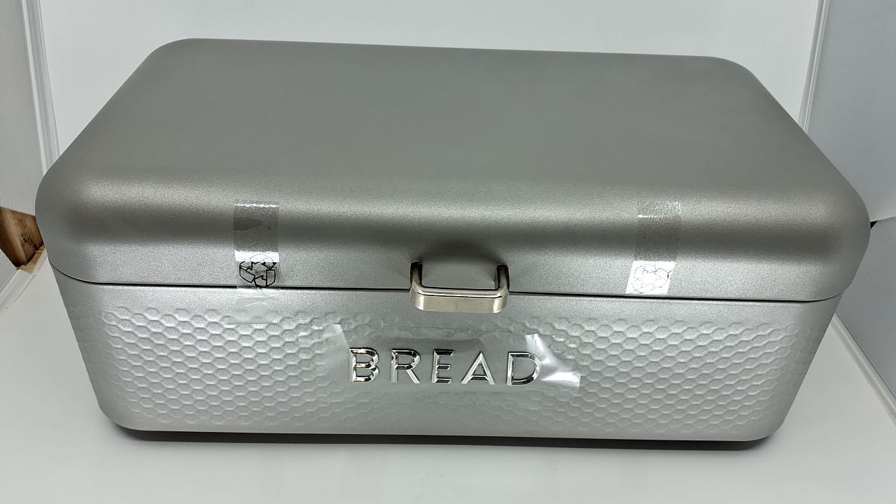 Soho Grey Bread Box - Large Metal Storage for Loaves & Baked Goods