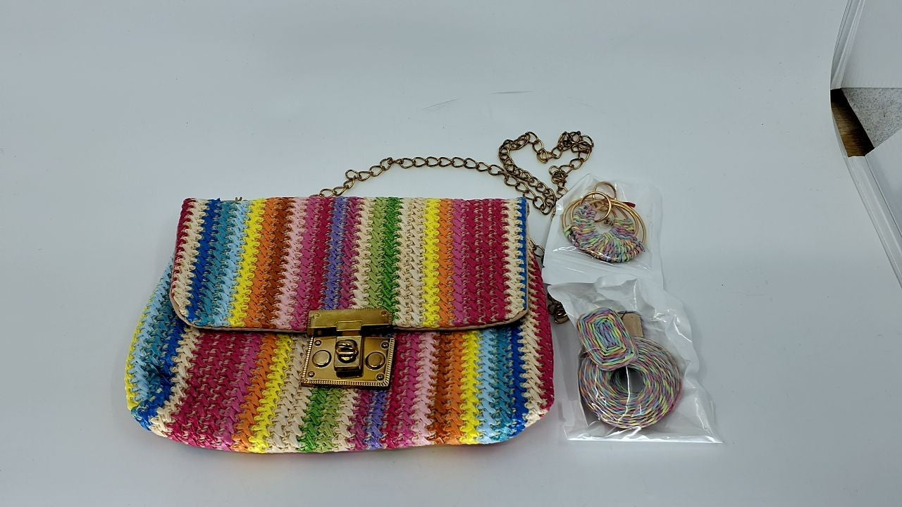 5 Pack Summer Striped Straw Clutch Purse & Earrings Set for Women