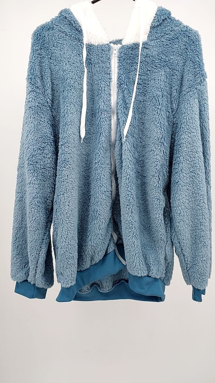 Full Size Cozy Fleece Zip-Up Hooded Jacket Plus Size