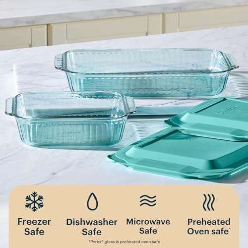 Pyrex 8"x8" Tinted Glass Casserole Pan w/ BPA-Free Lid, Aqua