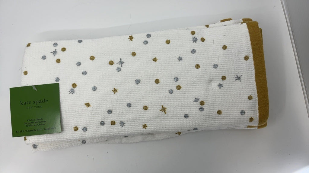Ivory/Gold/Silver Kitchen Towels Set, Kate Spade, 100% Cotton, 2-Pack, 17x28