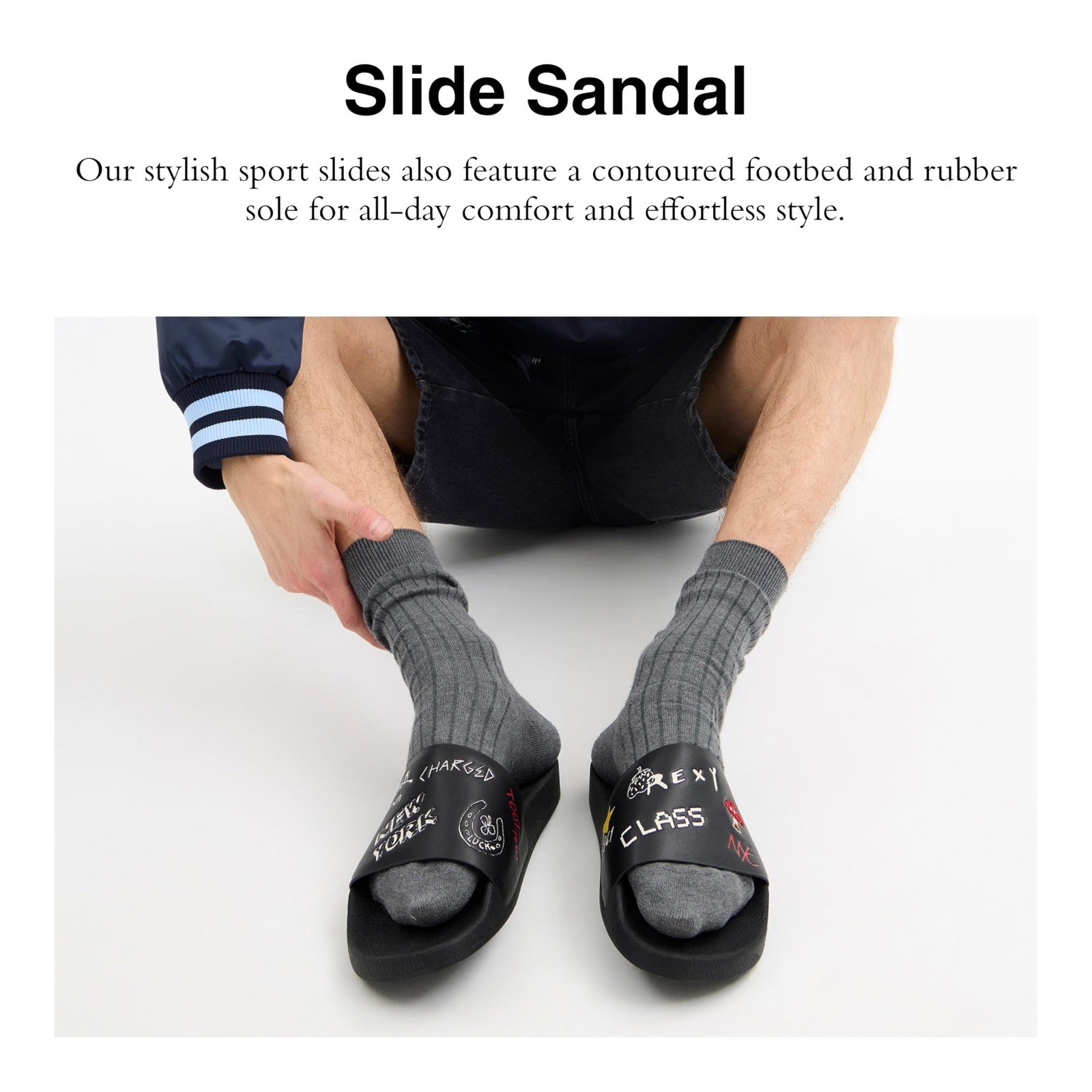 Coach Men's Slide Sandal with Sketch Print Platform, Charcoal/Black, 11