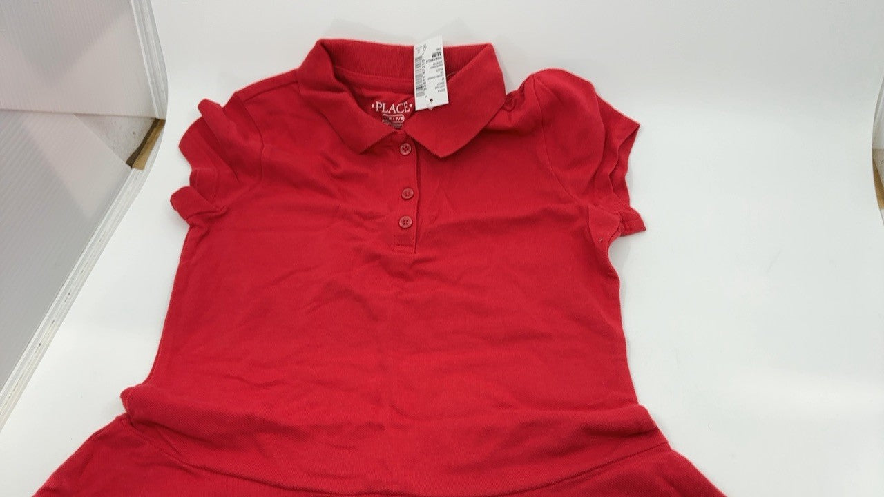 Medium Ruby Pique Polo Dress for Girls, Short Sleeve, Drop Waist