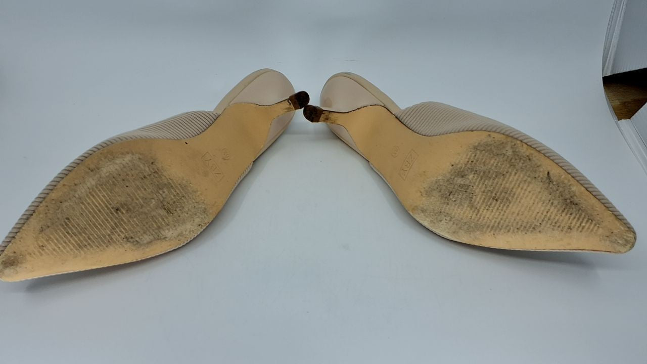 Womens Closed Toe Kitten Heels Pumps, Beige Bowknot, Size 8.5
