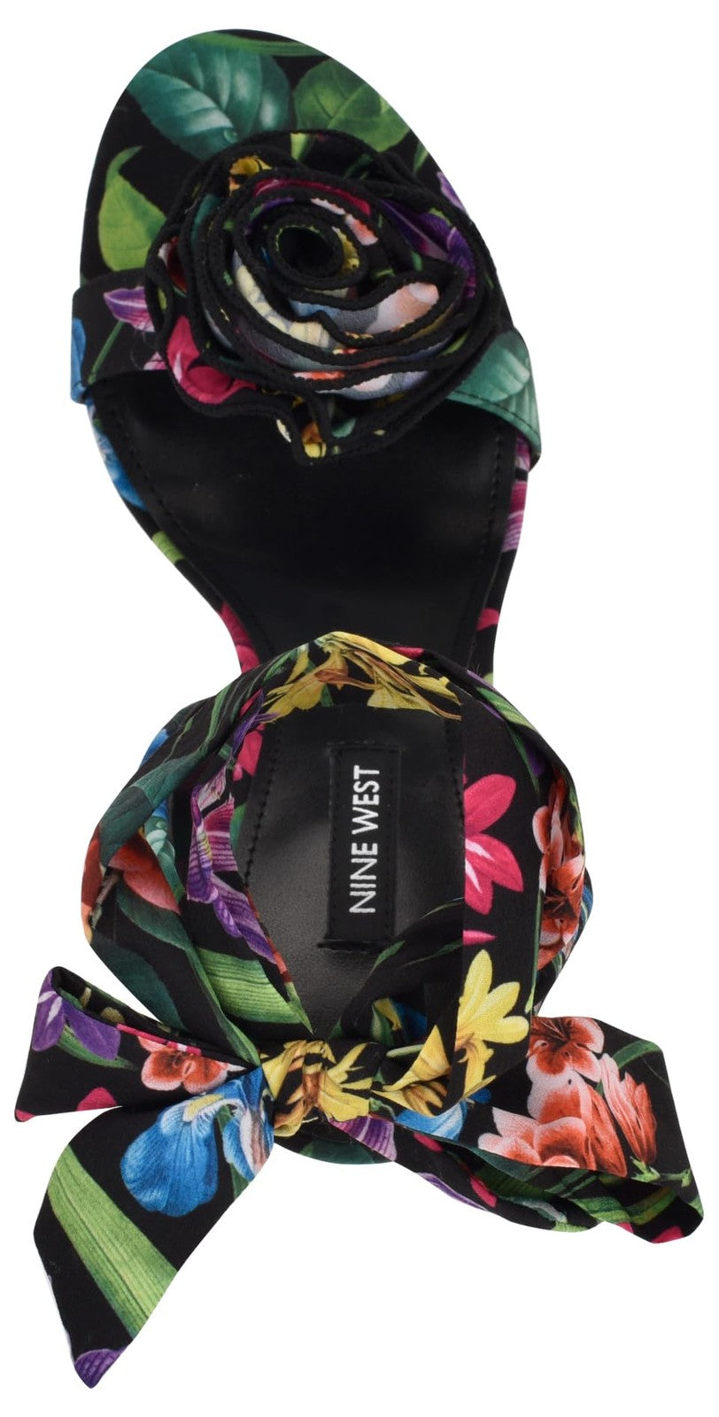 Nine West Women's Krave Heeled Sandal, Black Lush Floral Multi 002, 9