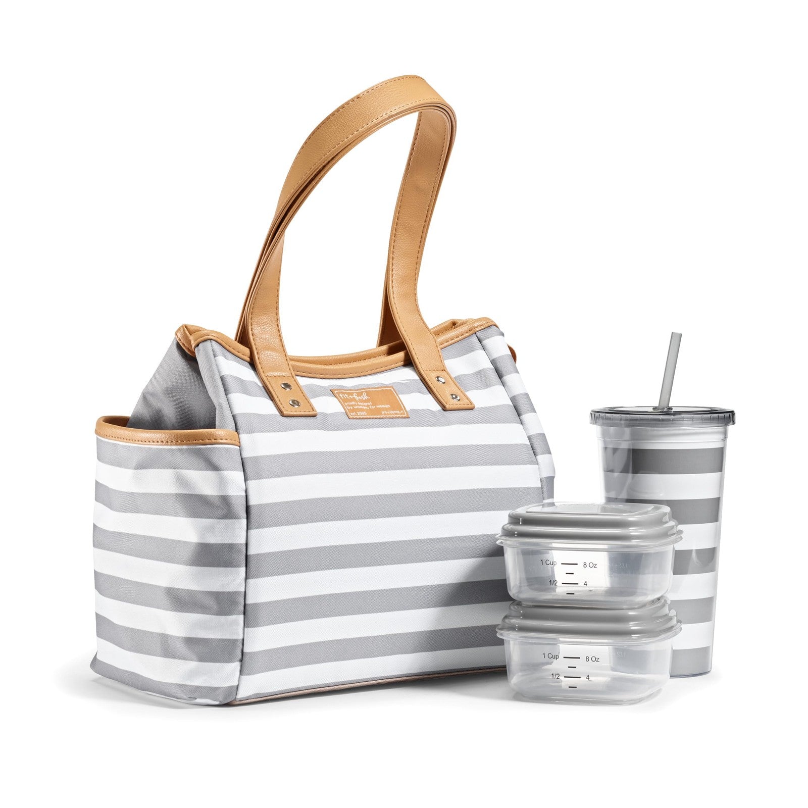 Westerly Insulated Lunch Bag Kit w/ 2 Containers & Tumbler - Gray Stripes