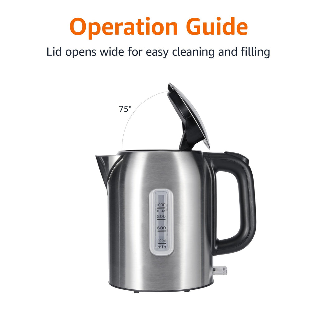 1.1Qt Electric Kettle, Stainless Steel, Auto Shut-Off, 1500W, Black & Silver