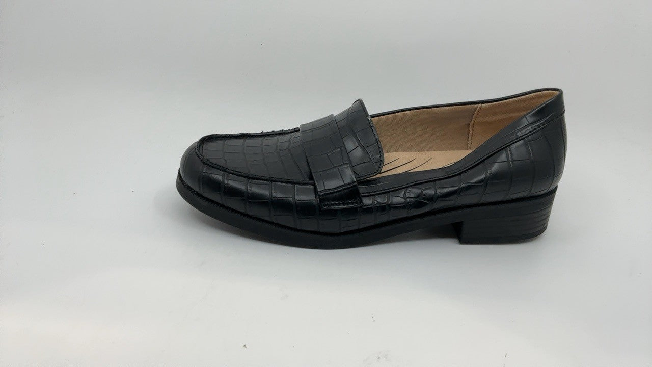 LifeStride Womens Sonoma 2 Slip On Loafers Black Croco 7.5 M