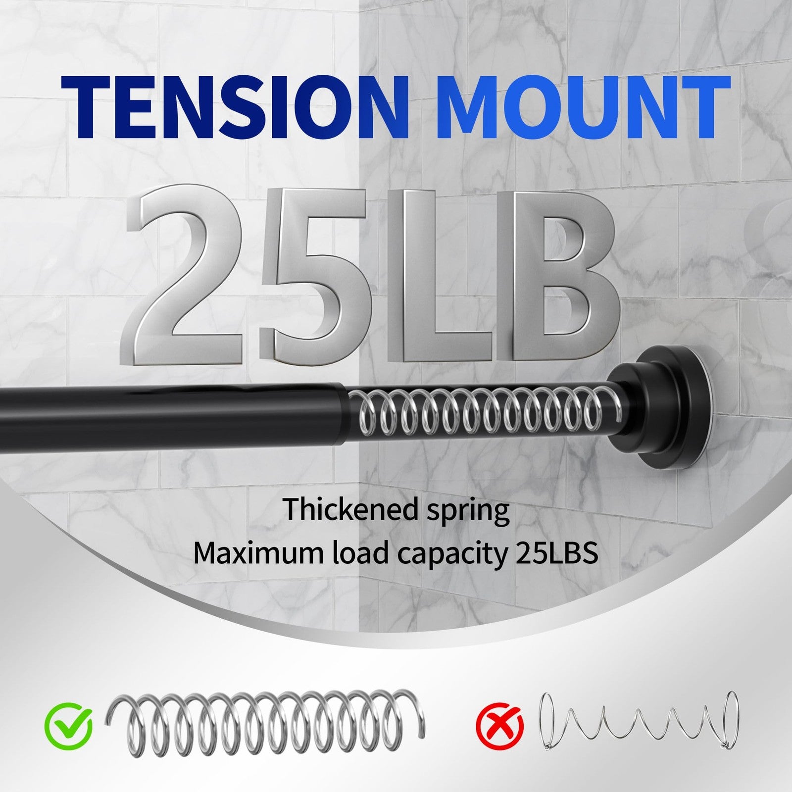 Heavy Duty Tension Shower Curtain Rod 28-102 In, Black, No Drilling