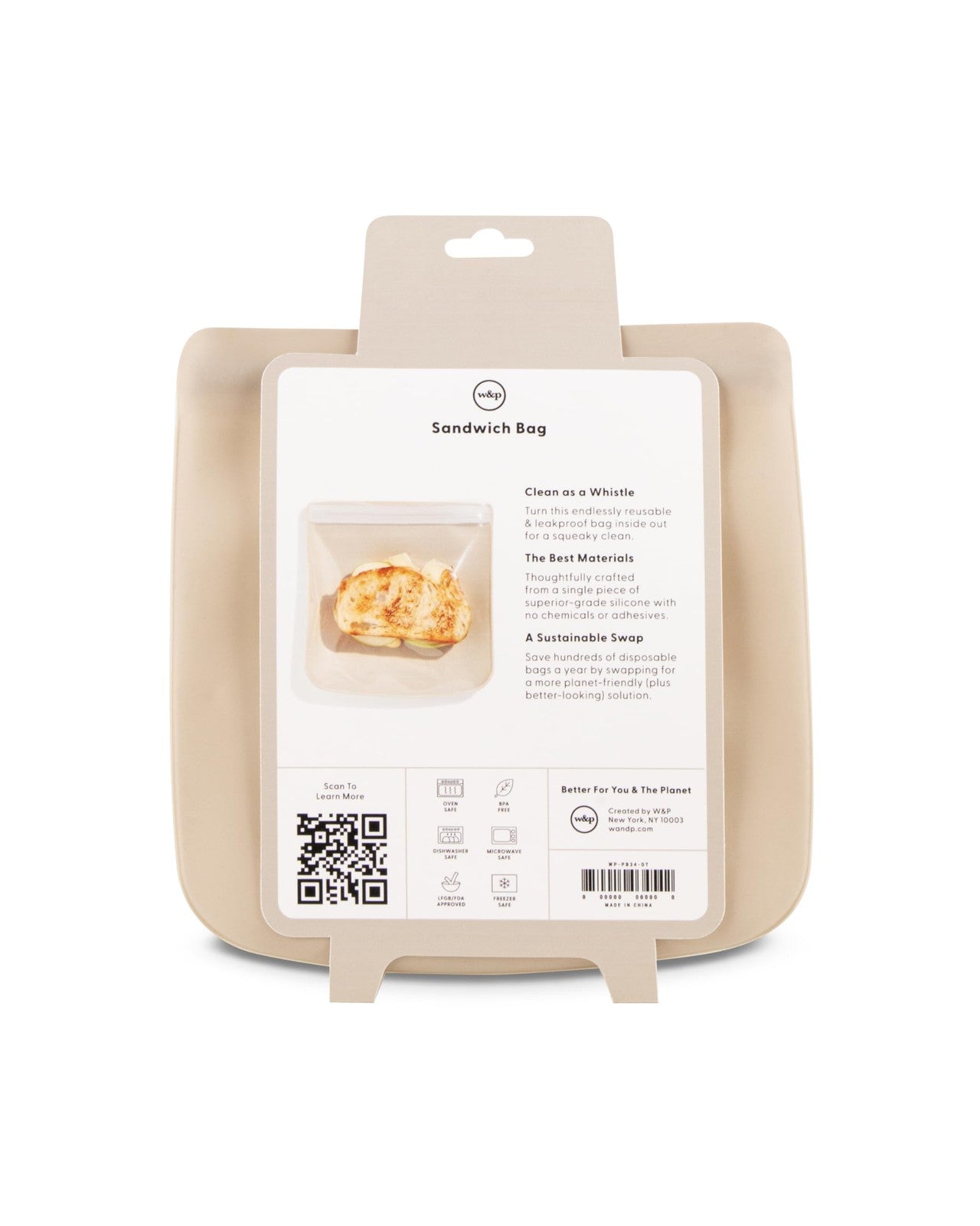 W&P Porter 34oz Silicone Bag, Sandwich, Oat Color, Eco-Friendly Storage