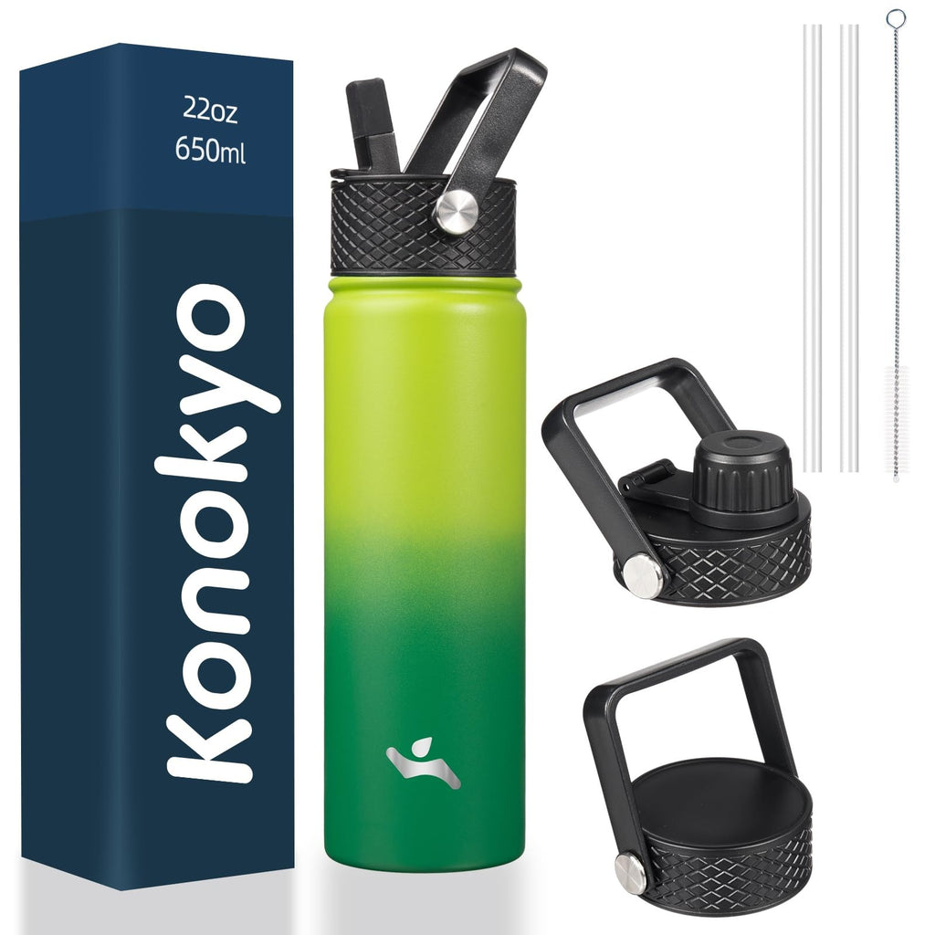 Konokyo 22oz Sport Insulated Water Bottle, Stainless Steel, Bamboo Grove