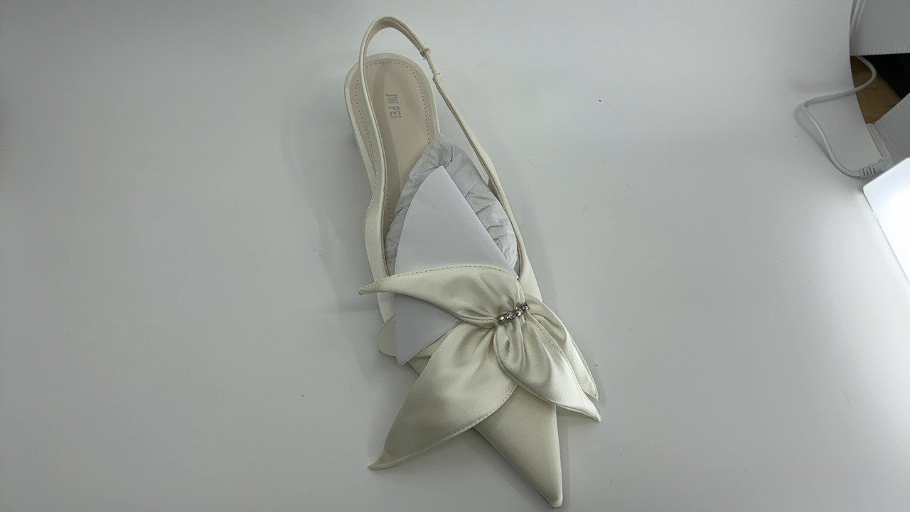 JW PEI Women's Queena Floral Appliques Slingback Pumps - Ivory White, 6.5