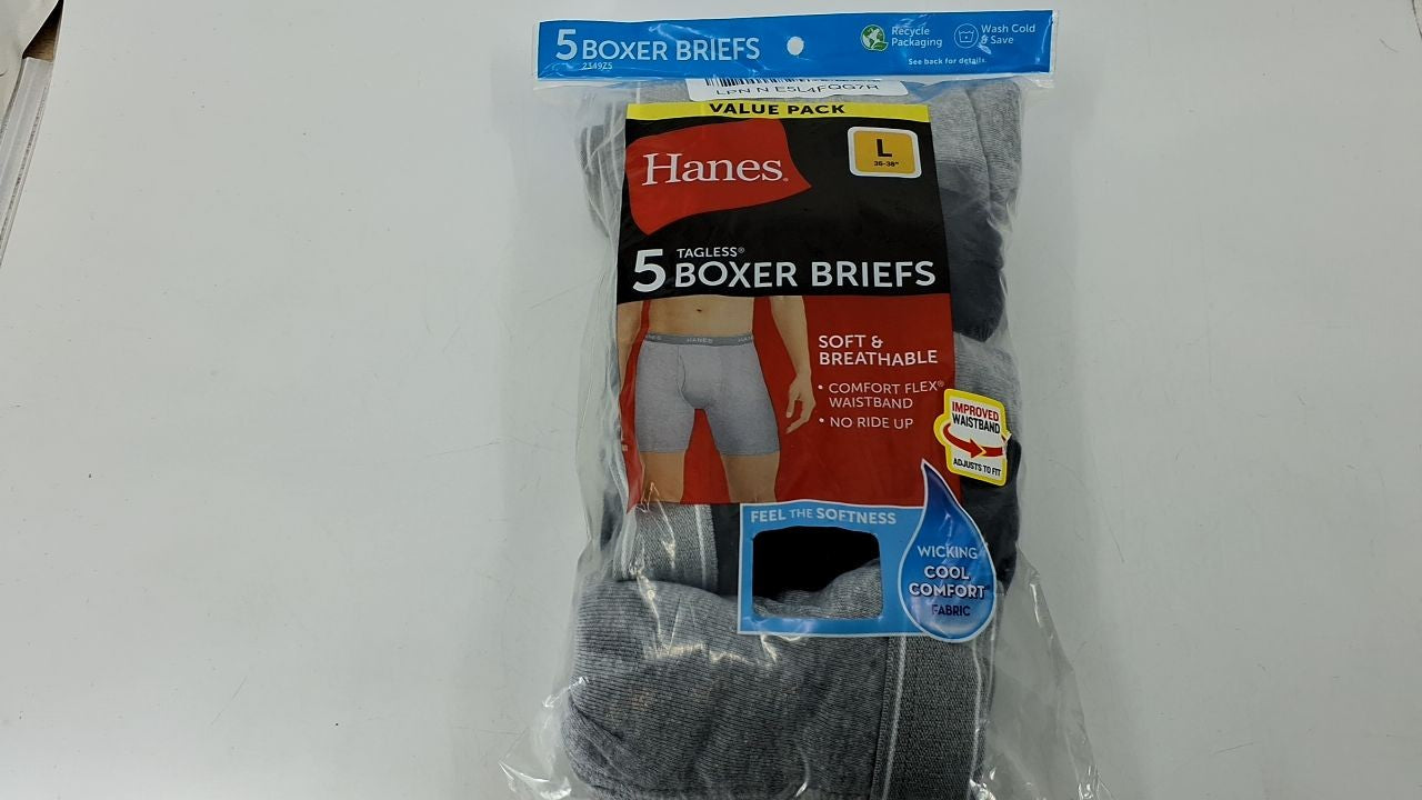 Hanes Men's Cool Dri Boxer Briefs, Moisture-Wicking, 5 Pack, Large