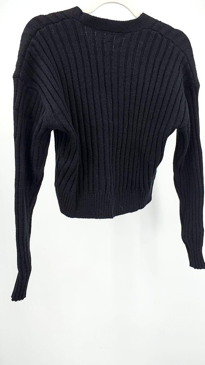 Ribbed Knit Button-Up Cropped Cardigan