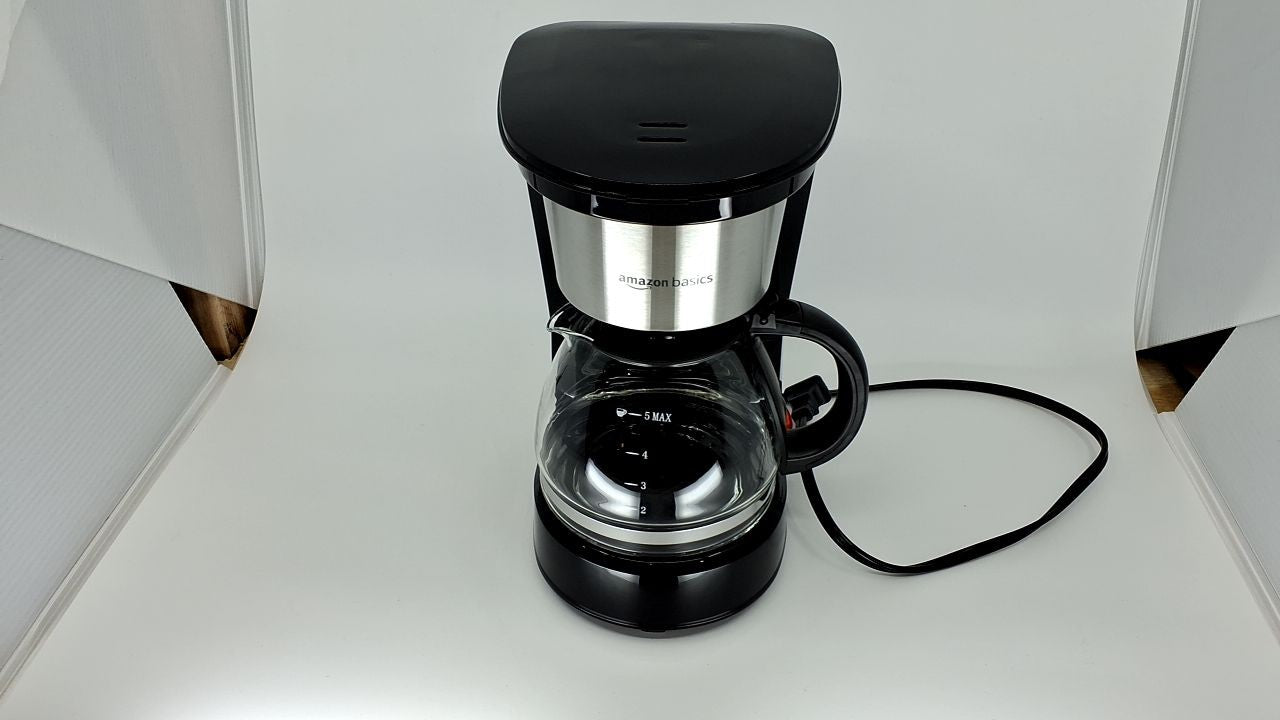 5-Cup Coffee Maker w/ Reusable Filter, Black & Stainless Steel