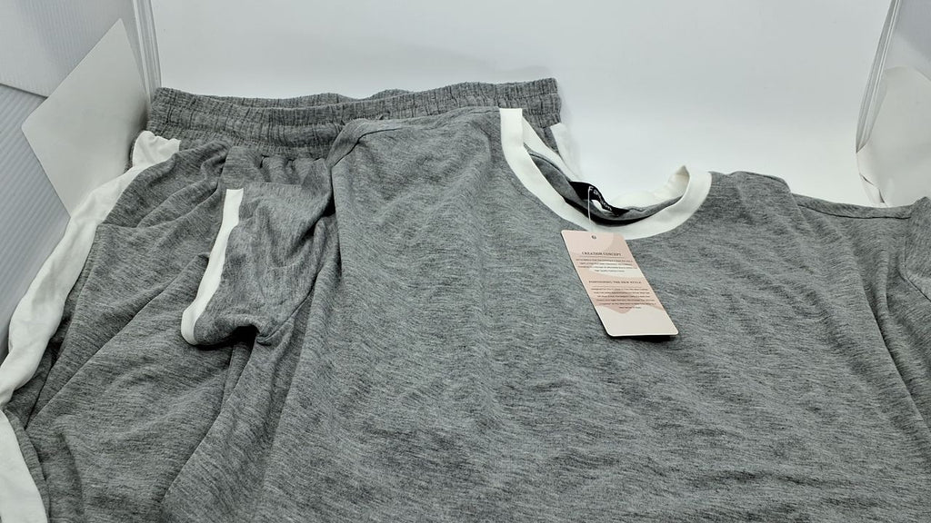 Summer Tracksuit Set for Women Grey Medium Short Sleeve & Jogger Pants