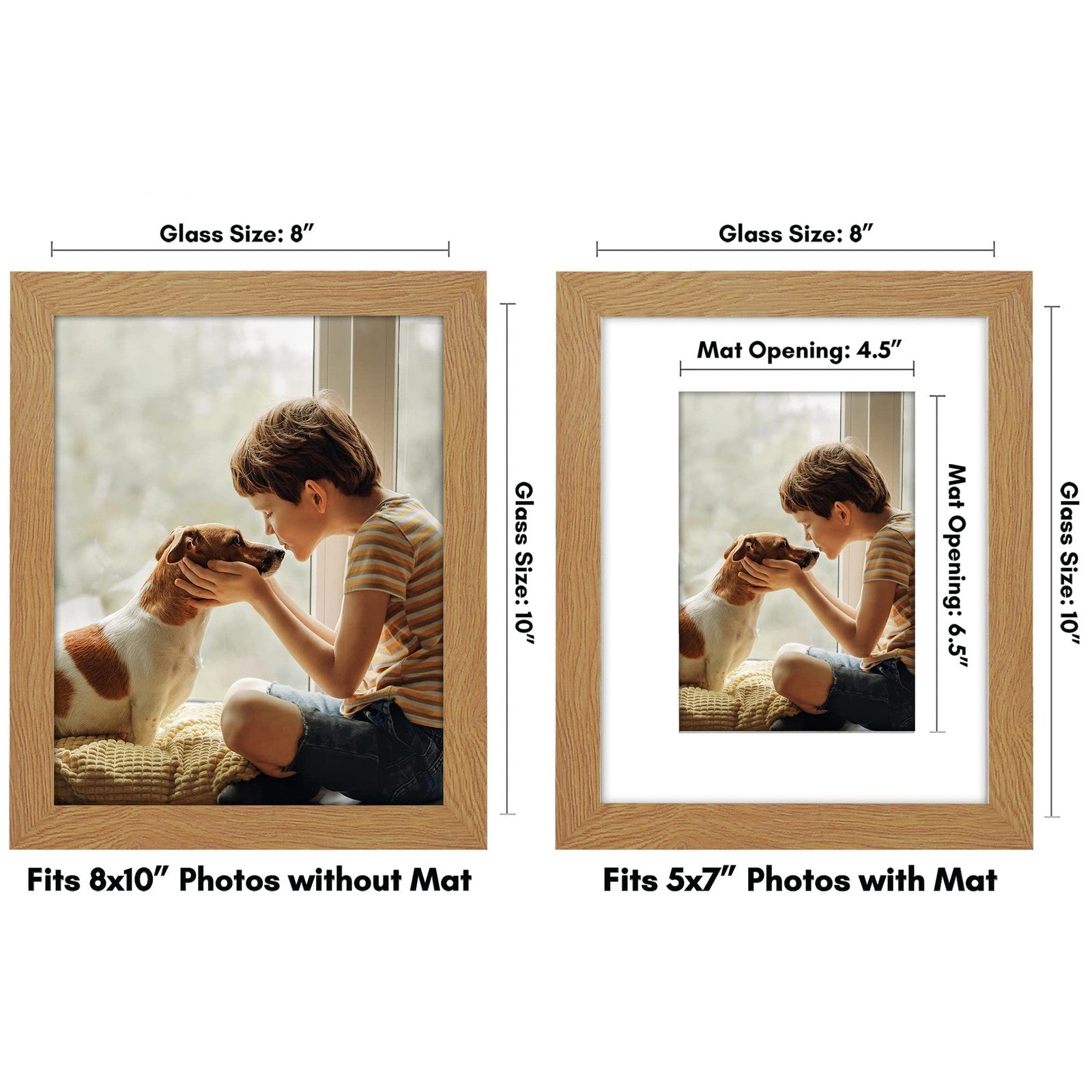 8x10 Dark Oak Picture Frame w/ Shatter-Resistant Glass - 5x7 Mat Option