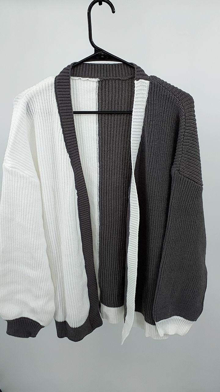 Color Block Open Front Knit Cardigan