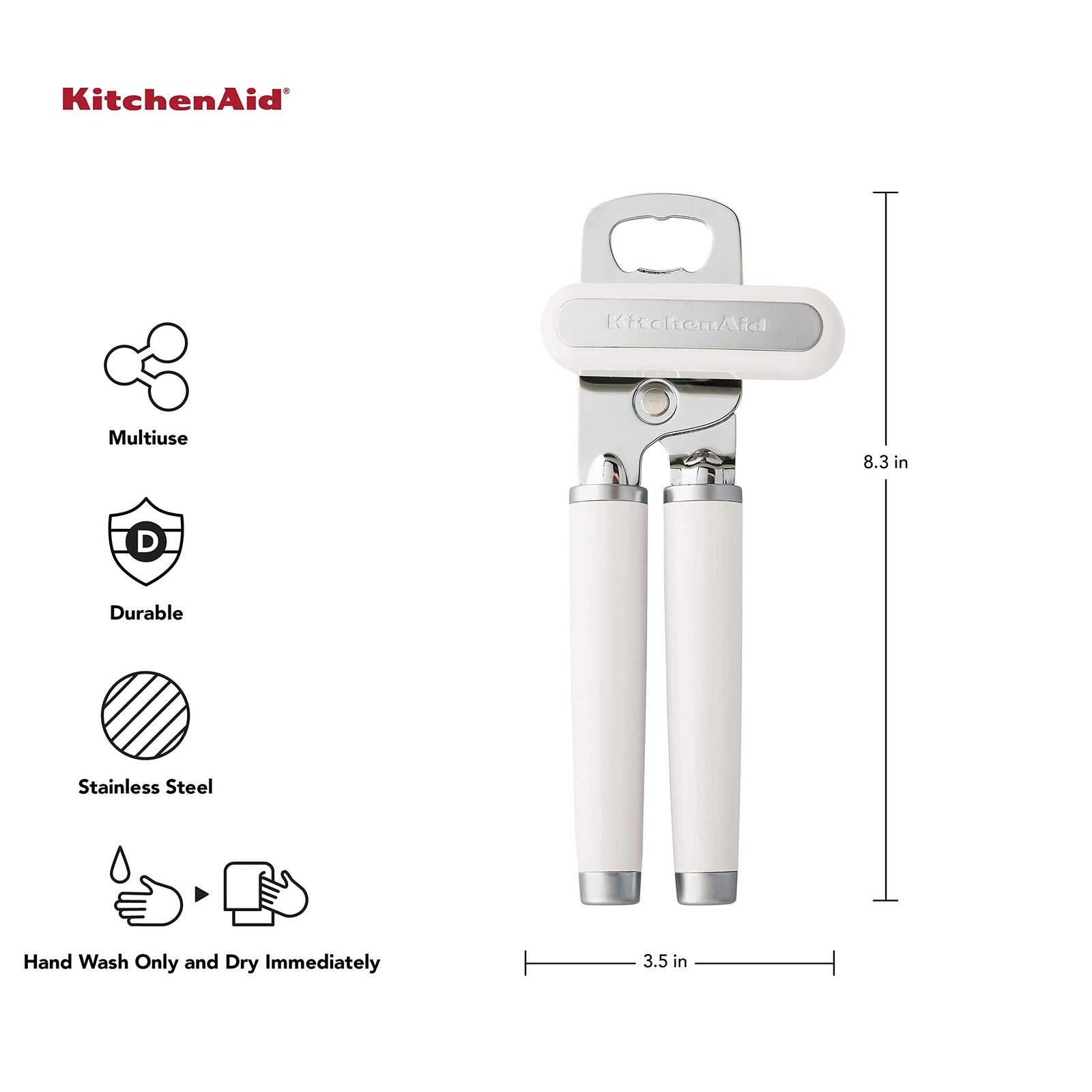 Classic KitchenAid Can Opener w/ Bottle Opener, White, Ergonomic Grip