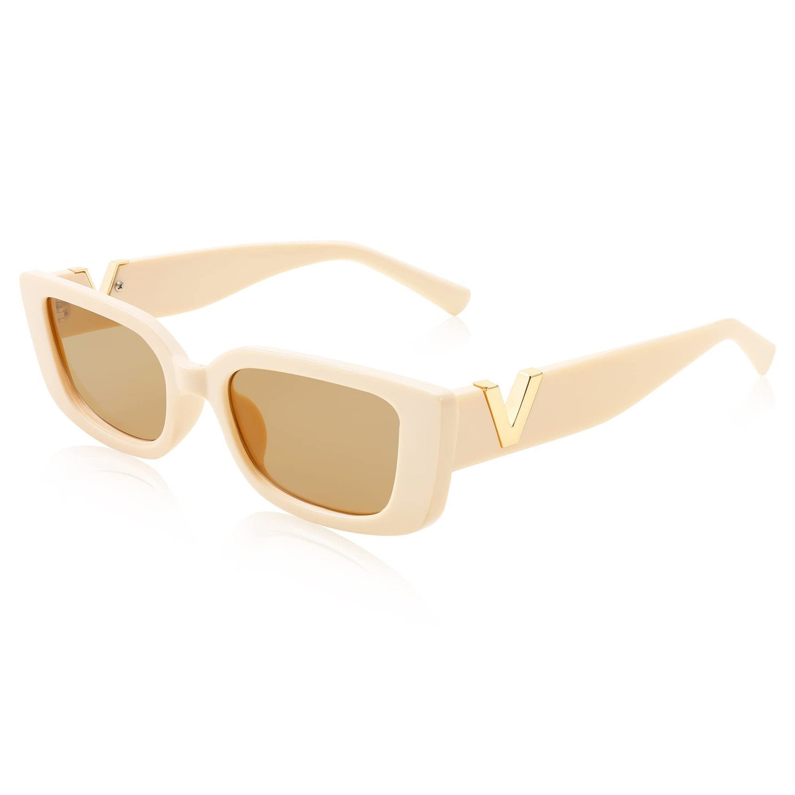 FEISEDY Y2K Retro Small Rectangle Sunglasses Beige 50MM B9066