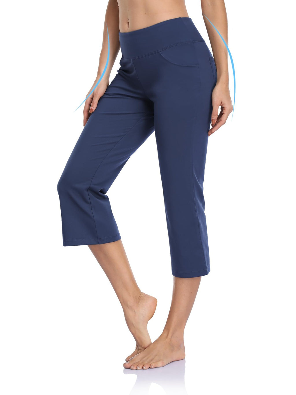 Blue Bootcut Yoga Capris, Women's Medium, 4 Pockets, Tummy Control