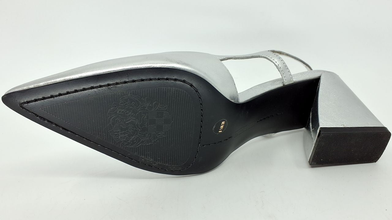 Vince Camuto Women's Sindree Block Heel Slingback Pump, New Silver, 8.5