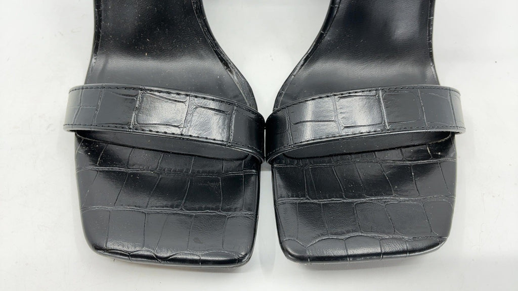 Chunky Block Square Toe Heels Sandals, Size 8, Black