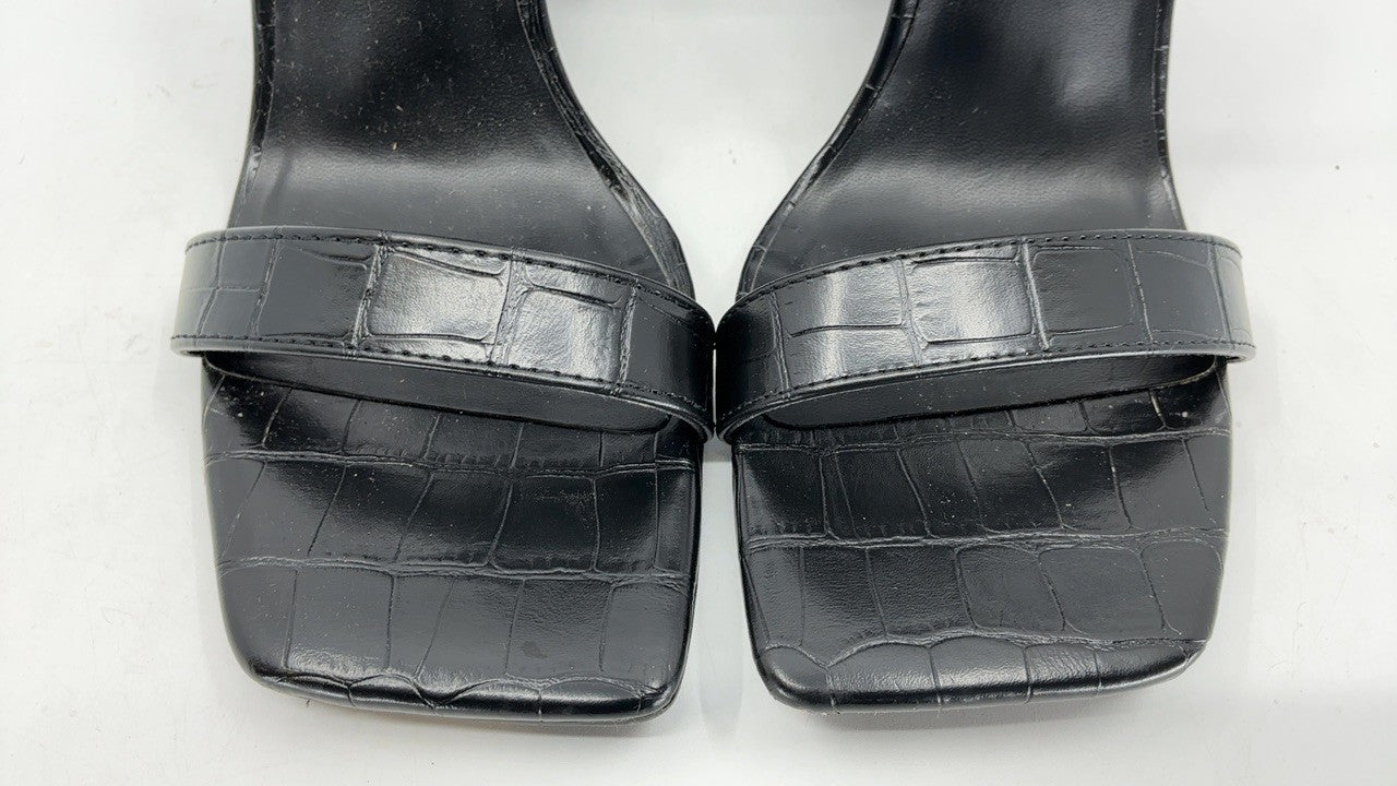Chunky Block Square Toe Heels Sandals, Size 8, Black